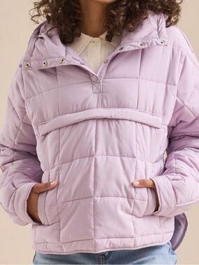 Altar’d State Briana Puffer Pullover hooded puffer purple pocket Size XS NWT
